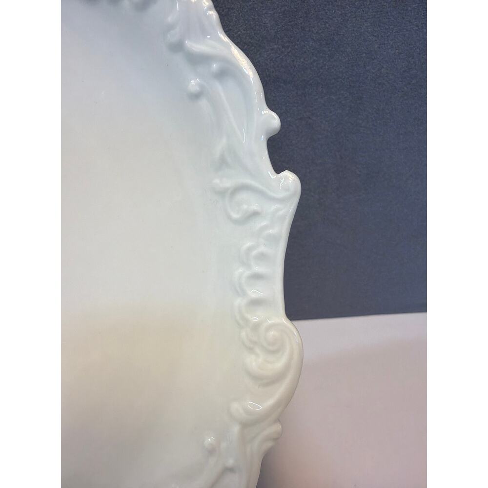 Vintage Limoges France White Porcelain 9” Plate Raised Scrollwork Scalloped Edge - Picture 2 of 5